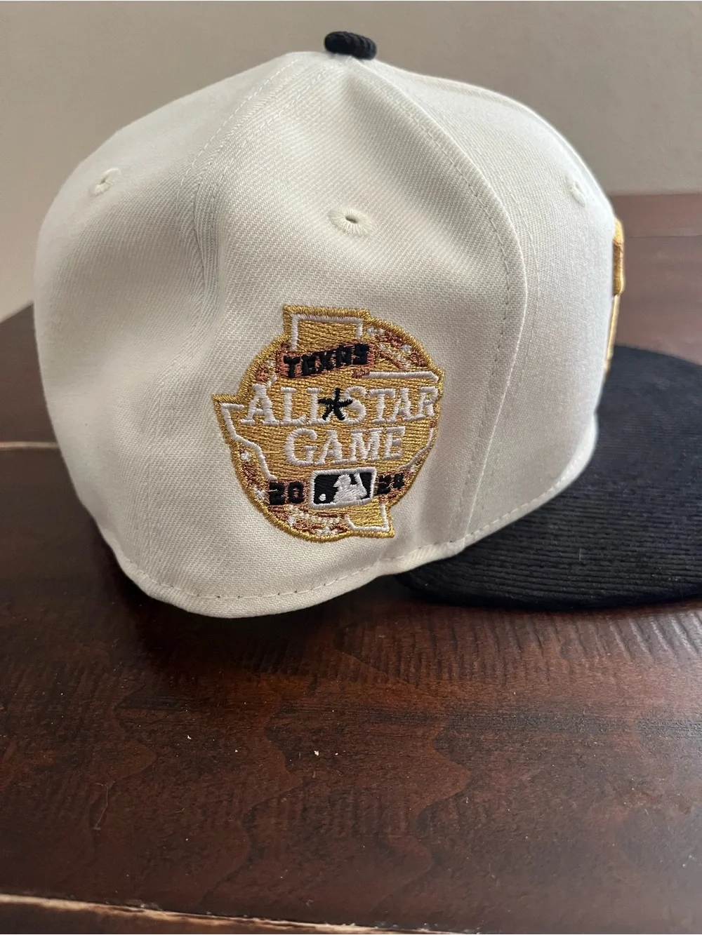 Adult Two-Tone White and Black Baseball Cap with Gold T Patch - Texas Rangers